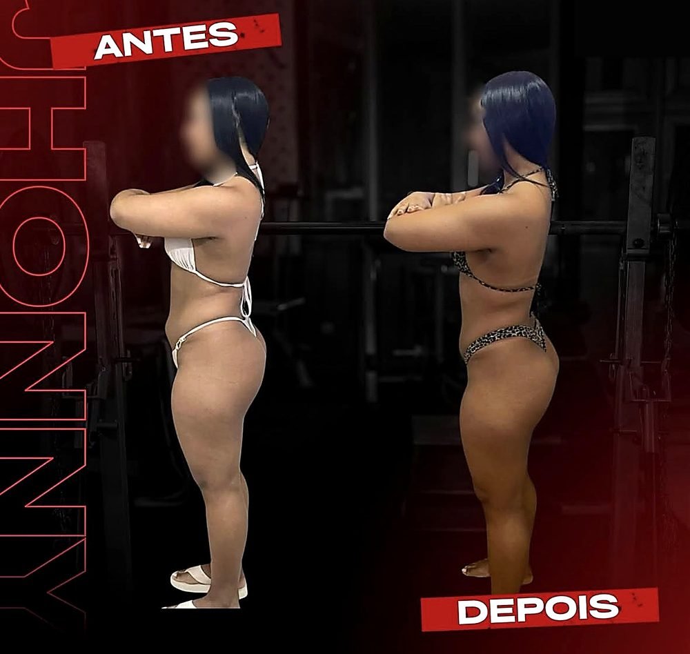 Antes e depois de aluna quebrando platô na consultoria online